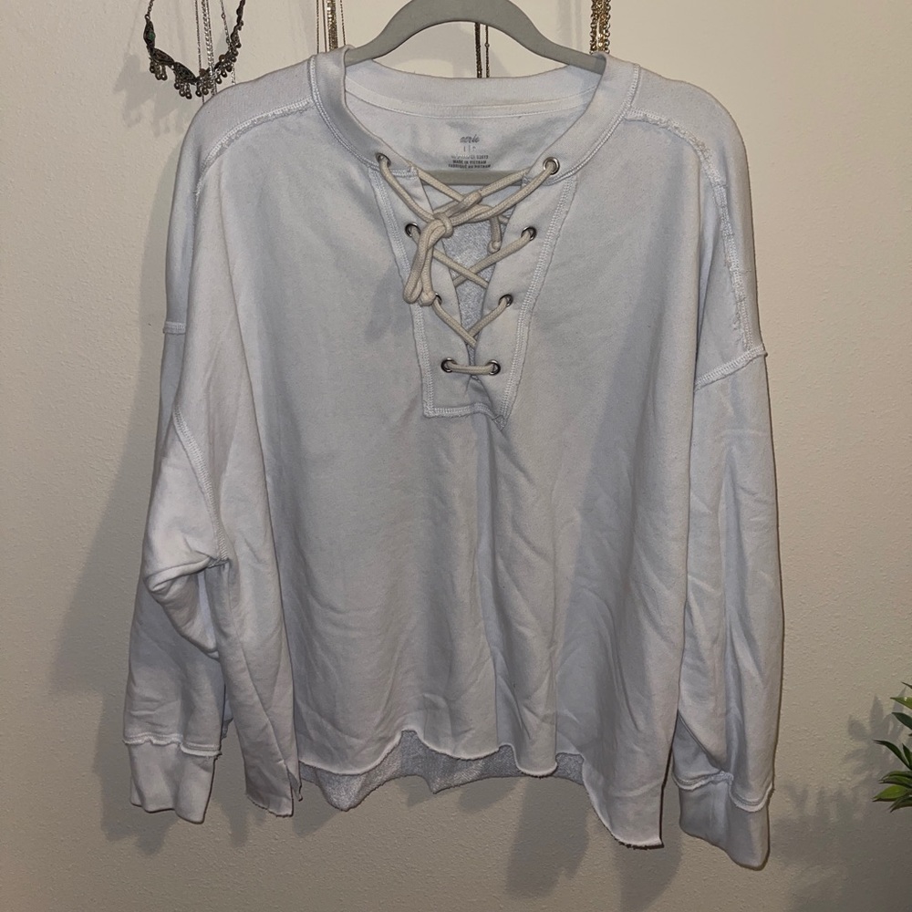 Aerie oversized lace up sweater